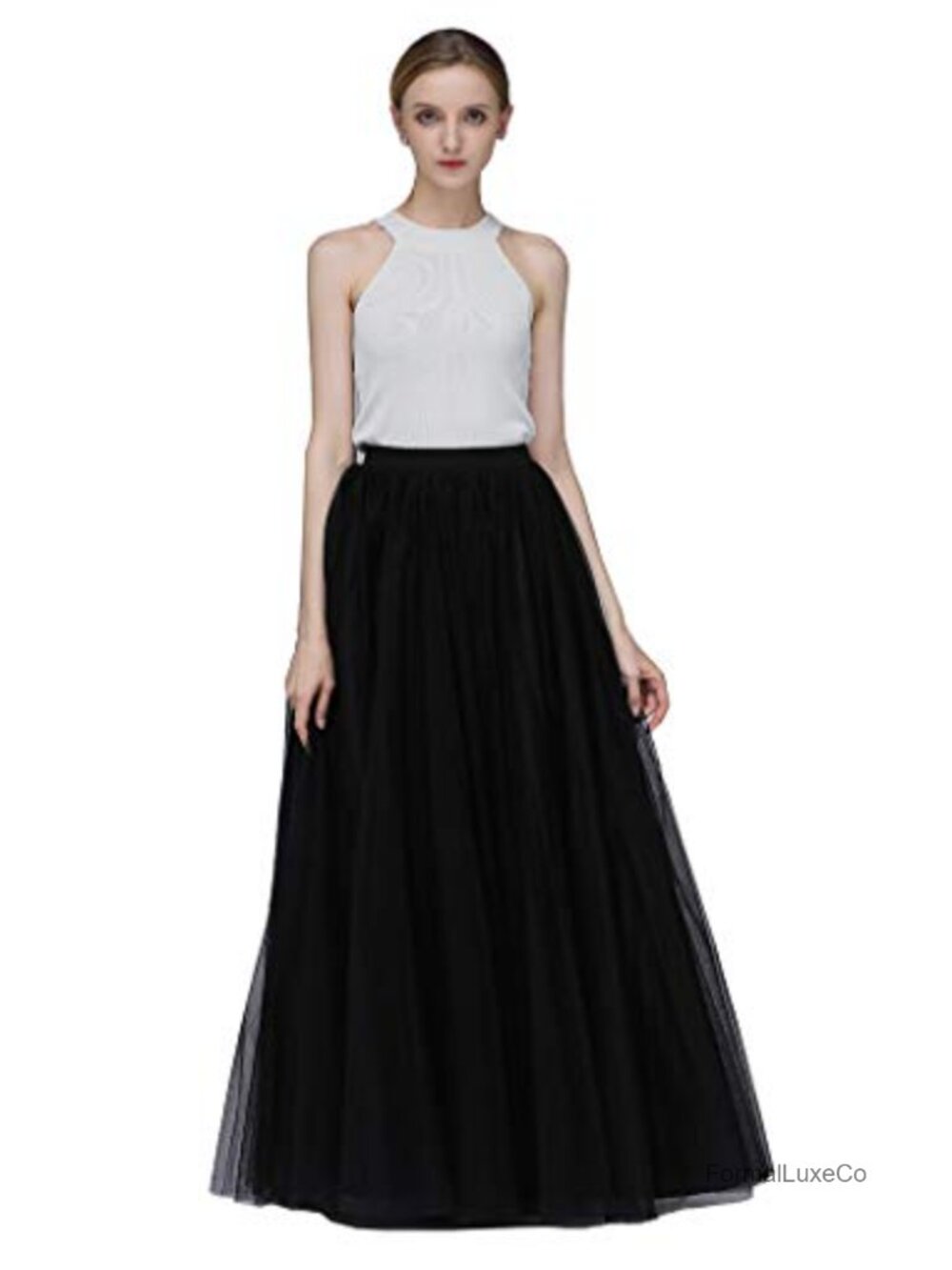 A-Line High Waisted Long Tulle Skirt for Wedding Evening Party Prom
